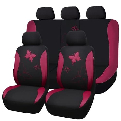 Flying Banner Butterfly car seat Covers ful Set Fashion Universal Lady Woman Female Rear Bench Split Colorized Full Set Lace Burgundy