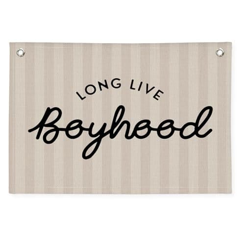 PLKMN Long Live Boyhood Banner, Boy Nursery Decor, Canvas Banner Wall Hanging Flag Decor for Nursery Playroom Toddler Room, Boys Kids Room