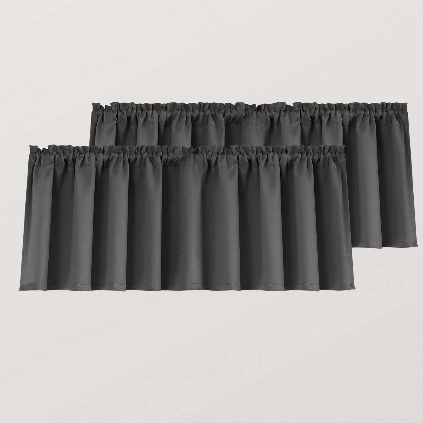 MrsNaturall Dark Grey Valance Curtains for Kitchen Window Set of 2 Pack Blackout Room Darkening Gray Valances for Bathroom Basement 52 x 18 Inch Length