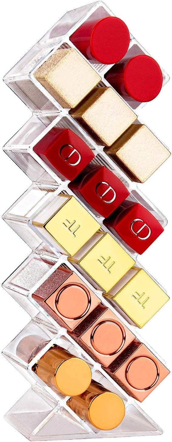 HOMECRAZE Lipstick Holder 16 Spaces Acrylic Stackable Fish Shape Lipstick Tower LipGloss Storage Stand Perfect for Lipgloss Organizers Makeup Vanity Display Clear