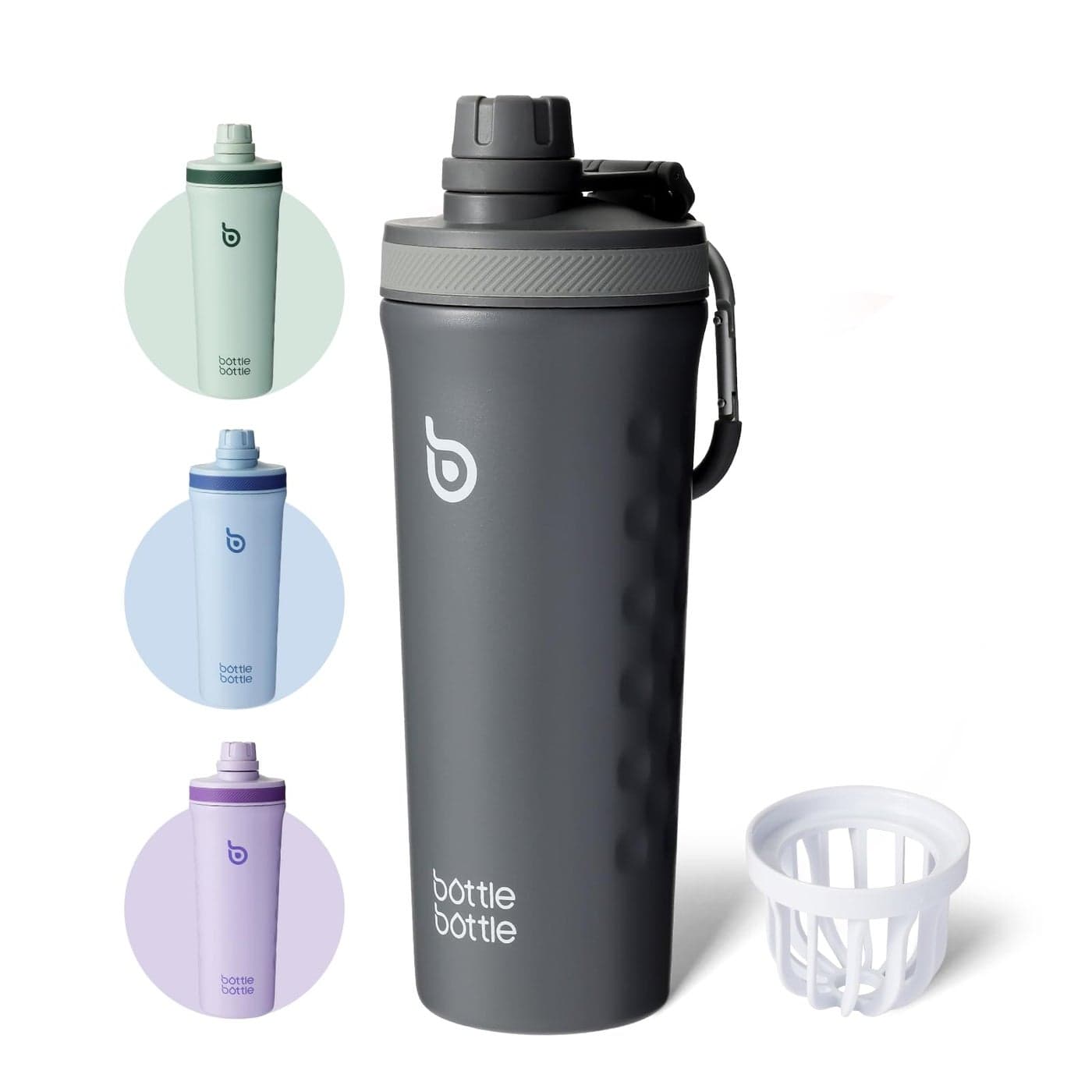 BOTTLE BOTTLE 26 oz Insulated Shaker Bottle Stainless Steel Water Bottle with Wire Whisk Reusable Protein Shaker Gym Water Cup Grey