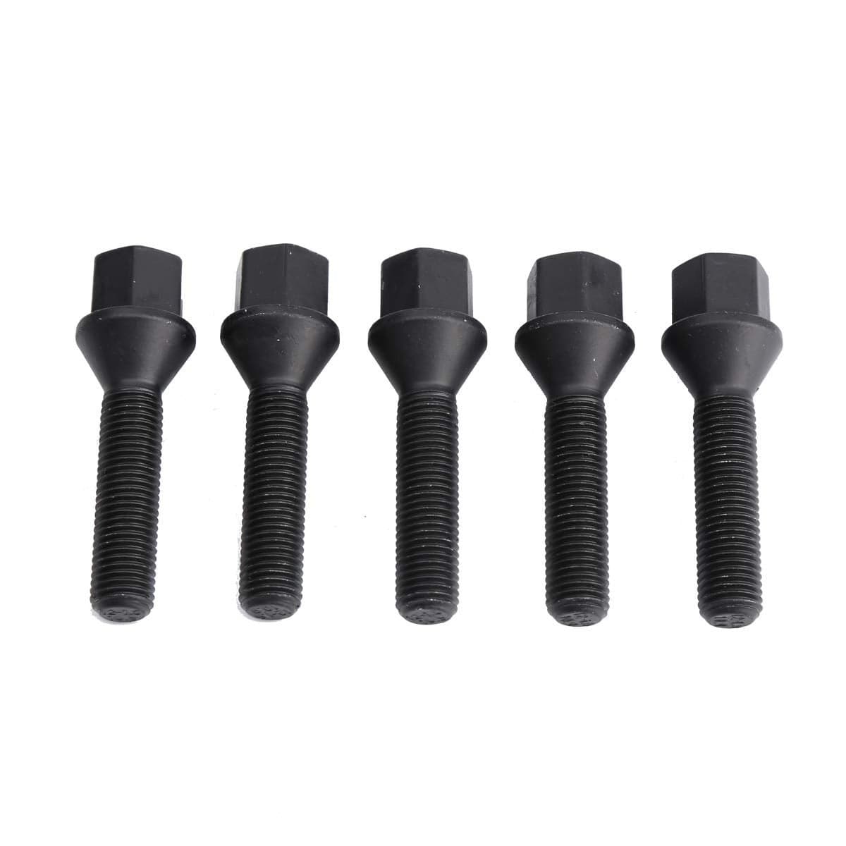 12x15mm Tuner Lug Bolts KSP Conical Seat Extended 40mm Shank 17mm Hex for Aftermarket Wheels 5PCS Black