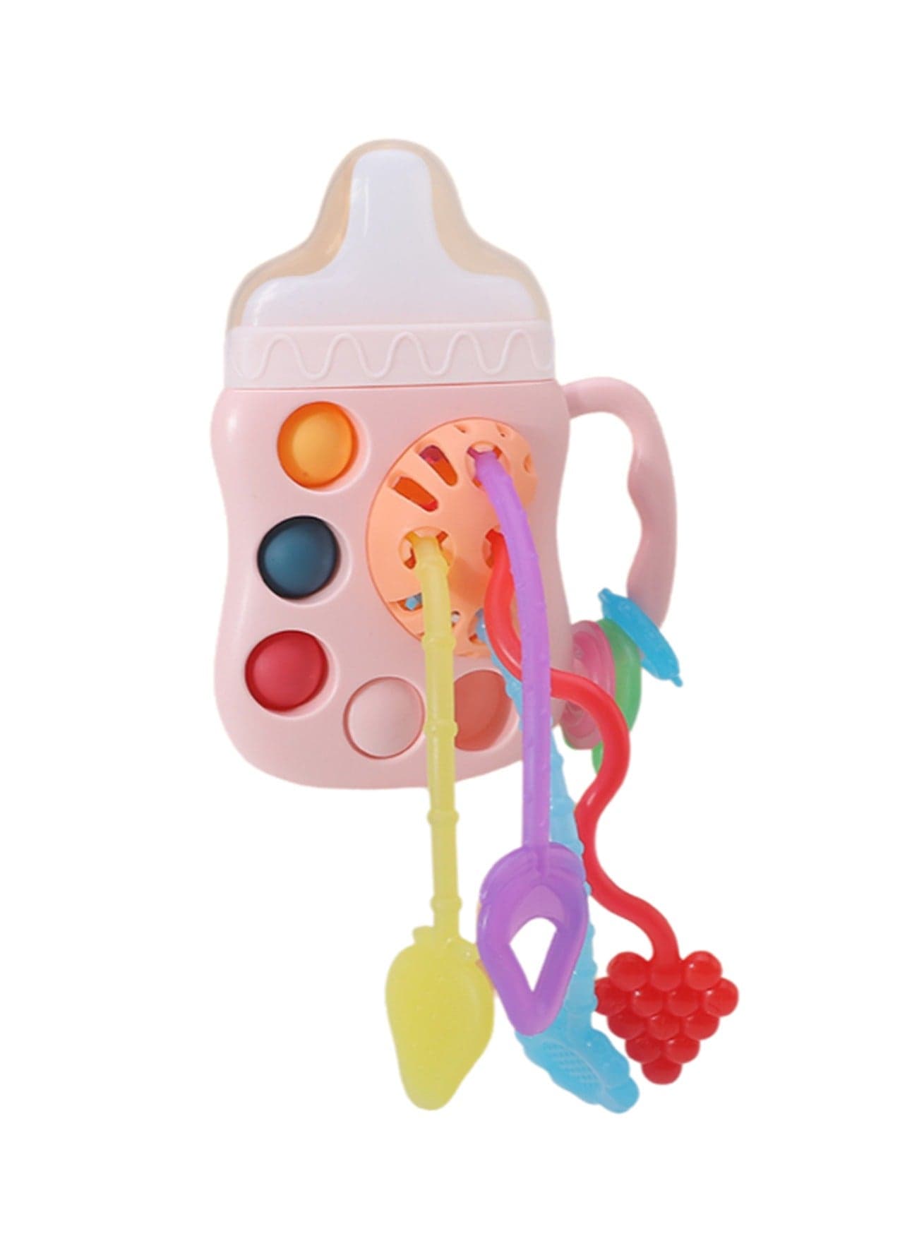 Pink Bottle Lala Teether Teething Soothing Toy Baby Teething Toy Silicone Bpa Free Suitable For Babies Toddlers Boys And Girls