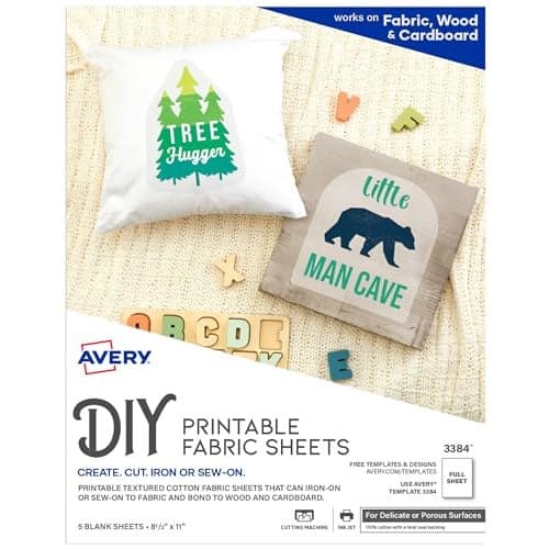 Avery Printable Fabric Sheets 85 x 11 Inkjet Printer 5 Iron On Transfer Sheets 3384