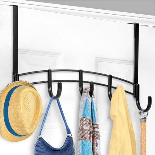 LYNK Professional Home Over the Door Hooks 5 Hook Over the Door Coat Rack Over the Door Hanger Hanging Towels or Clothes Bathroom Bedroom Laundry Room Lifetime Ltd Warranty Black