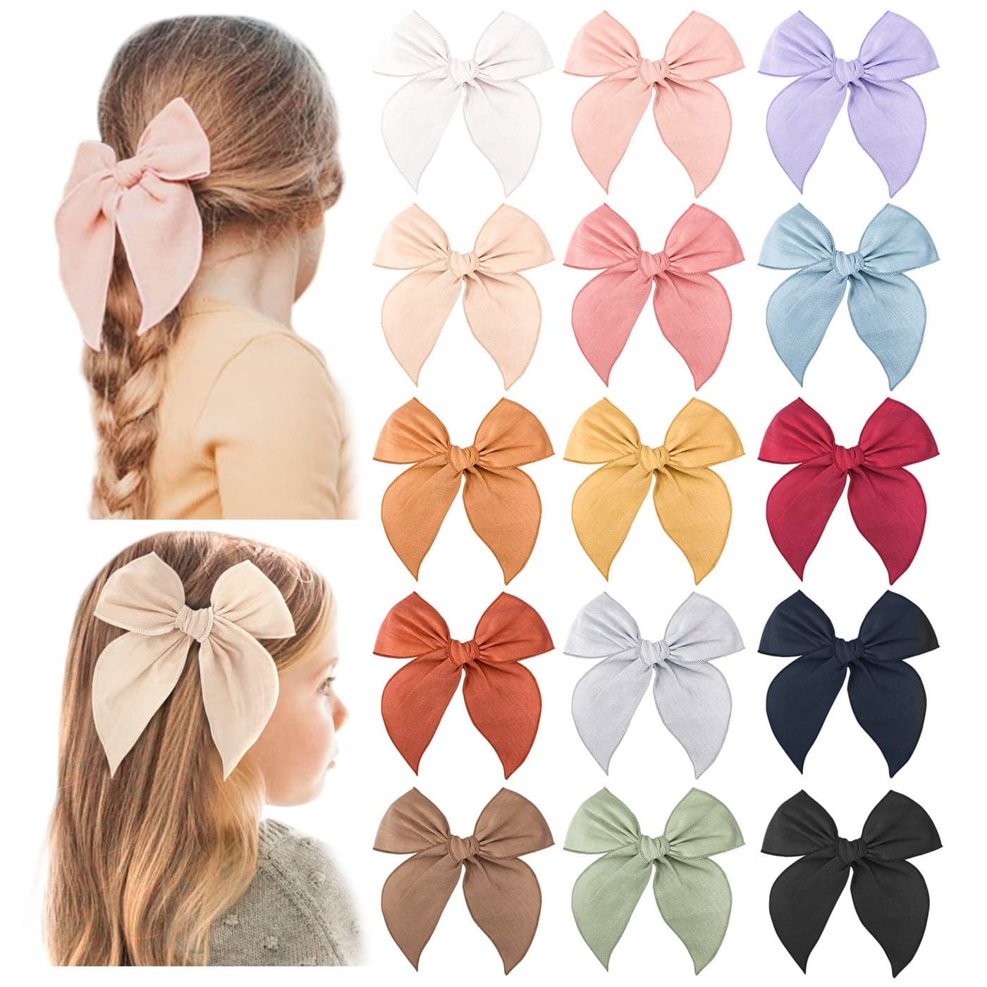 Niceye Fable Girls Hair Bows Cotton Linen Alligator Hair Clips or Little Girls Toddlers Kids Neutral Handmade Hair Accessories 55 bow