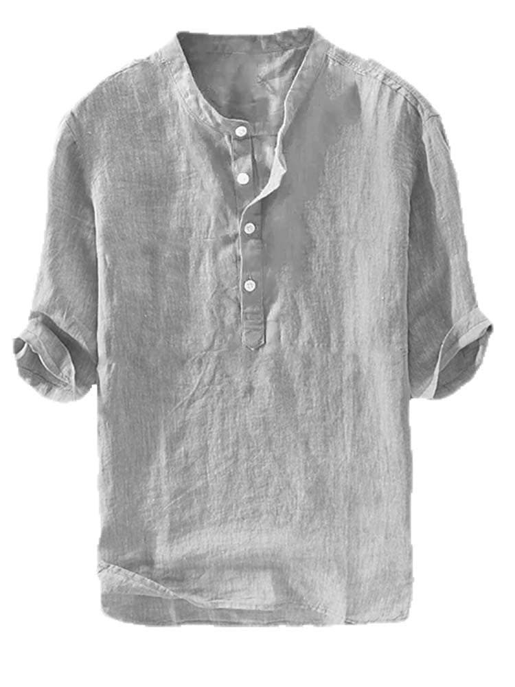 Ryannology Mens Linen Shirts Henley 3/4 Sleeve Casual Cotton T-Shirt Regular-Fit Lightweight Beach Yoga Tunic Tops