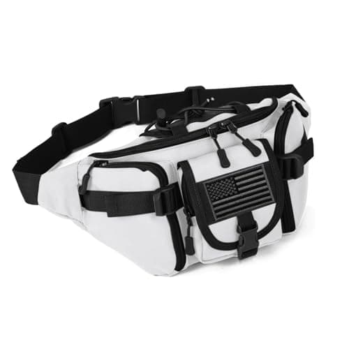ArcEnCiel Tactical Fanny Pack for Men Women Waist Bag Hip Belt Outdoor Hiking Fishing Bumbag with Patch(White)