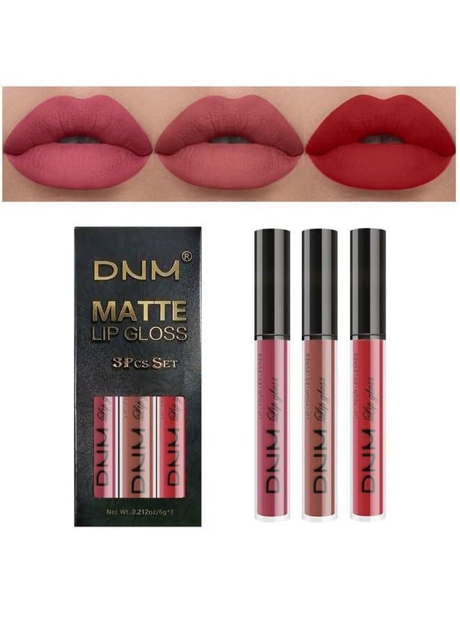 3Pcs Mauve Neutral Light Rosey Nude Blue Red Matte Liquid Lipstick Lip Stain Sets for Women DNM Long Lasting 24 Hours Matte Lipstick Light Skin labiales matte larga duracion 24 matenhoras originales