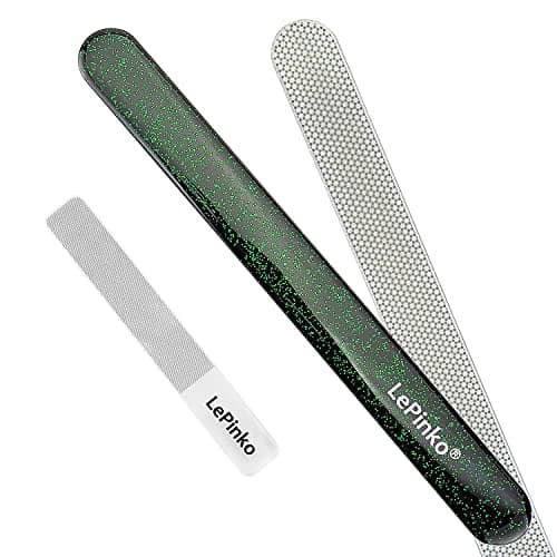 Long Lasting Nail File and Buffer Set 1 Diamond Metal Nail File with 1 Nano Glass Nail Buffer Professional Manicure Tools Kit for Home and Salon Use