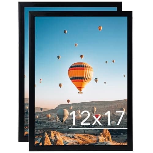 JCJMY 12x17 Black Picture Frame Set of 2, Horizontal and Vertical Formats for Wall Hanging, 12 x 17 Wall Gallery Poster Photo Frames with Shatter Resistant Plexiglass, 2 Pack, Black