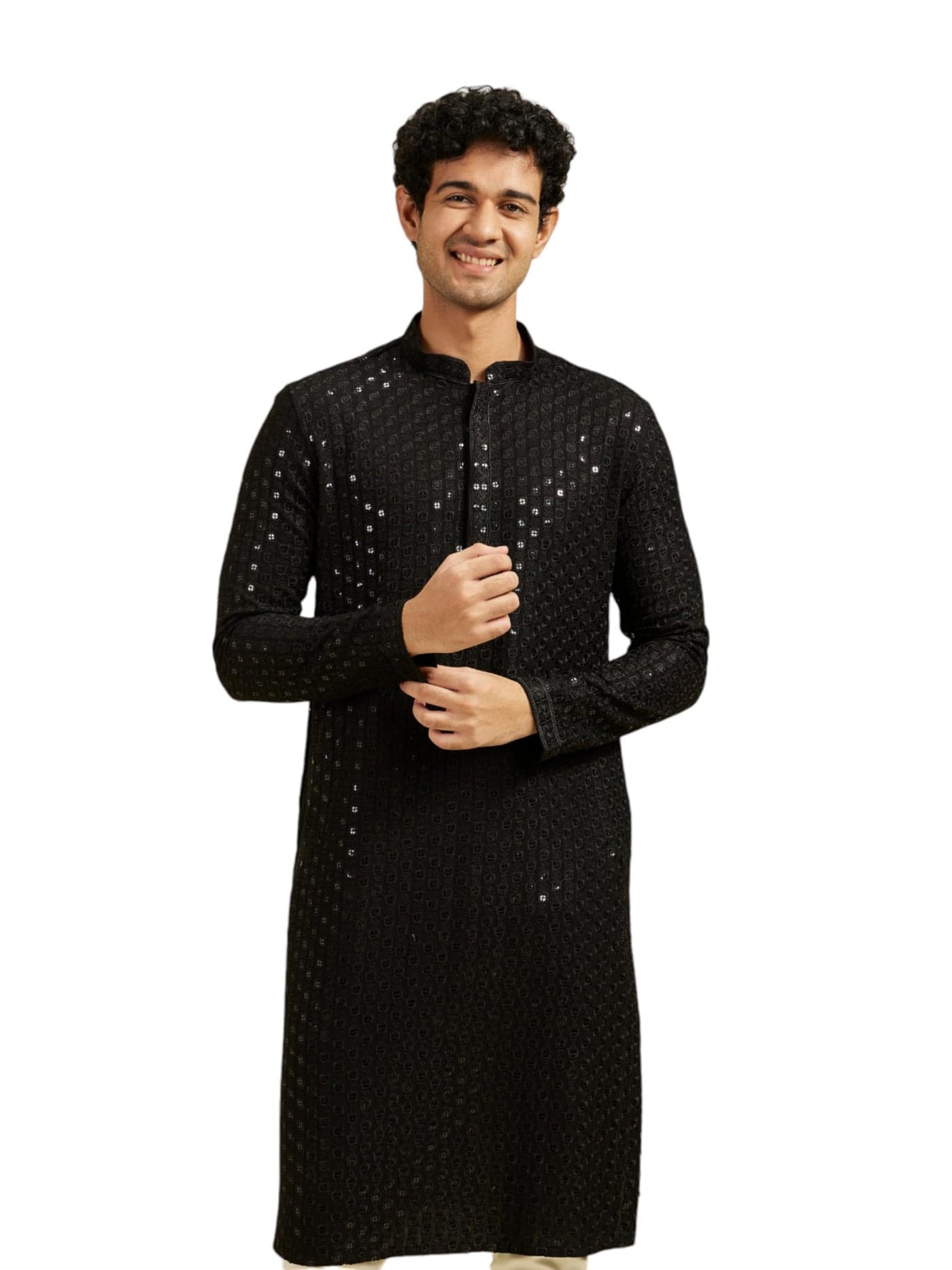 DIWAS BY MANYAVAR Men's Viscose Embroidery|Sequin Work Kurta (Black,XXXL)