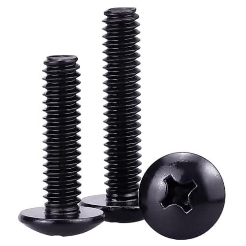 #8-32 x 3/4" Truss Head Machine Screws Black, Phillips Drive, 304 Stainless Steel 18-8, Black Oxide Coated Finish, Corrosion Resistant Round Head Machine Screws, Full Thread, Coarse Thread, 100 PCS
