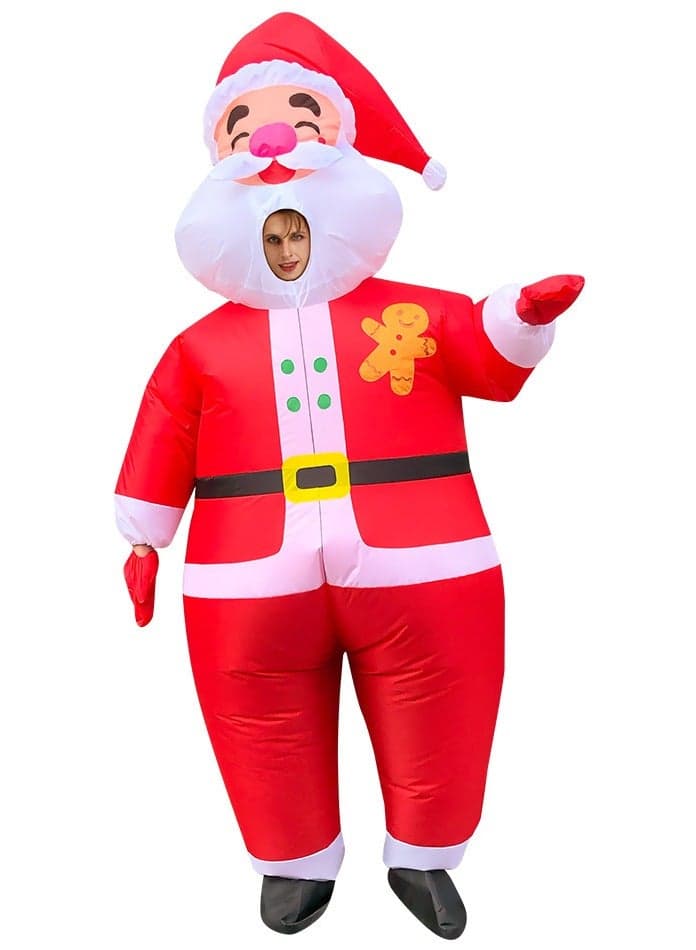 Christmas Costume Adult Inflatable Christmas Santa Claus Suit Blow Up Xmas Costumes Jumpsuit for Women Men Unisex Adult Fancy Cosplay Bodysuit (A)