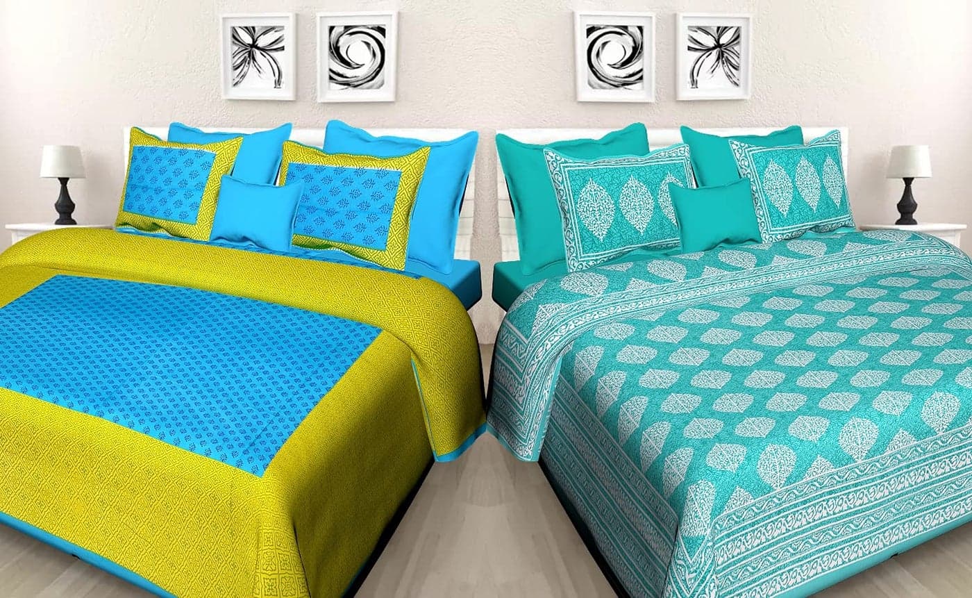 Meejoya 100 Cotton Rajasthani Jaipuri Combo Bedsheets Set of 2 Double Bedsheets with 4 Pillow Covers_Made in India_105