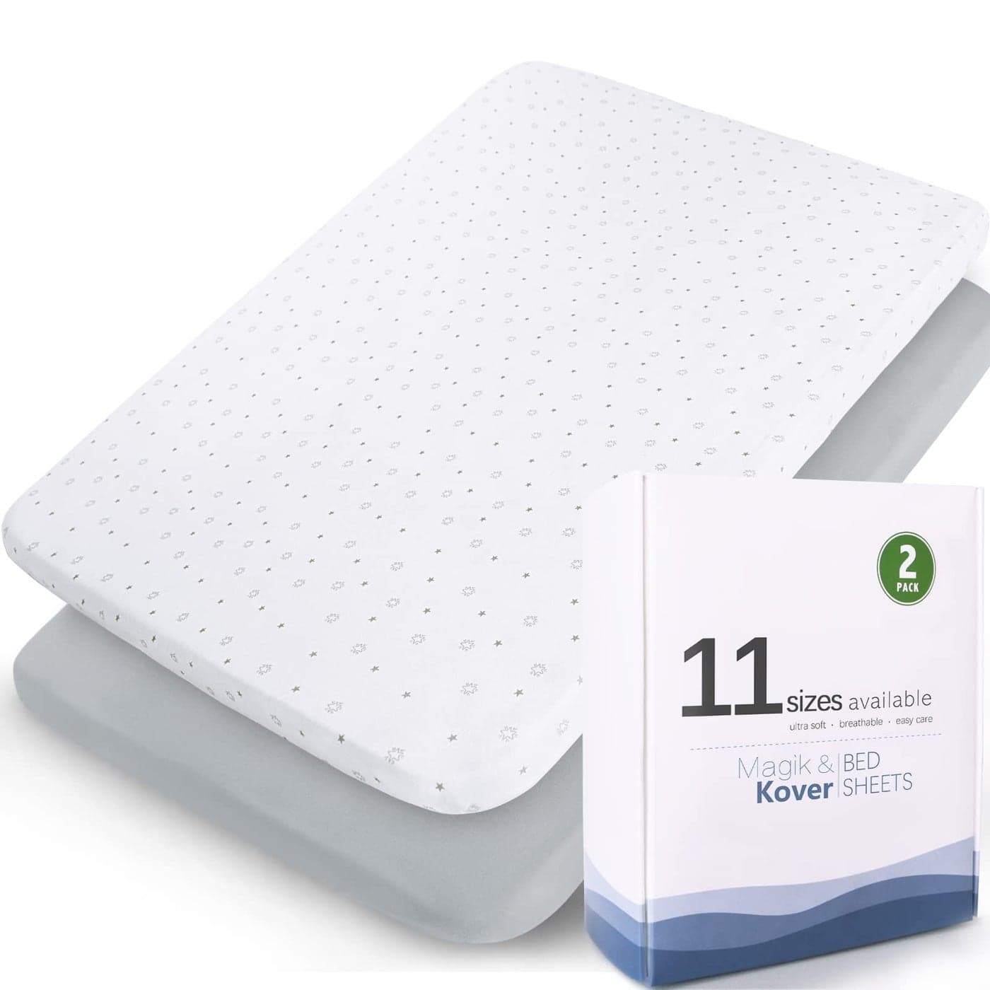 Pack and Play Sheets Fitted Fit for ADOVEL Pamo Babe Baby Trend Graco Dream On Me and Other 25 x 36 Playard Mattress Cover Ultra Soft Stretchy Playpen Sheets Grey White Star 2 Pack