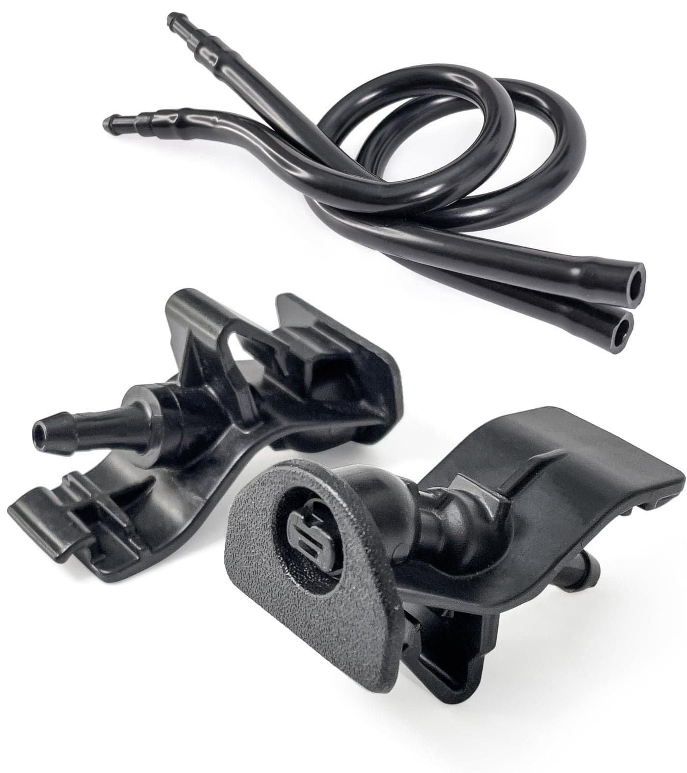 Click&Fit Front Windshield Washer Nozzles compatible with Ford Mustang 2010-2014, Ford Explorer 2011-2015 – Wiper washer spray jet replases AR3Z-17603-A BB5Z17603A, 2-pcs with hose extensions