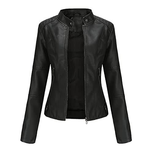 DEAR MODEL Faux Leather Jacket Women Bomber Jacket Women's Belted Motorcycle Jacket,Black,4XL