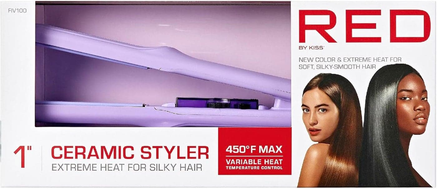 Red by Kiss 1 Ceramic Styler Flat Iron Up to 450 F Variable Heat Settings for Silky Smooth Hair Professional Ceramic Plates TangleFree Swivel Cord Purple