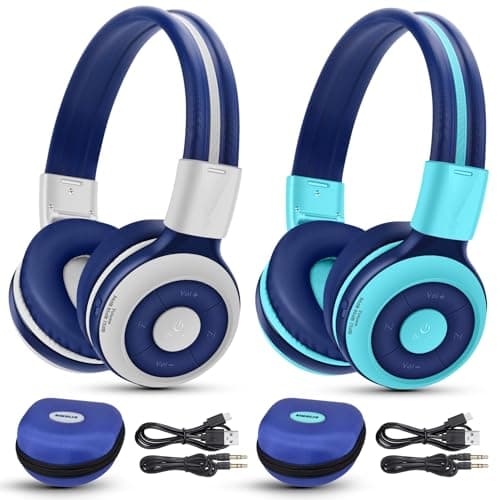 SIMOLIO 2 Pack Kids Bluetooth Headphones with Share Port, 75/85/94dB Volume Limit for Toddler Teens, Wireless Headsets with USB C Charging, Bluetooth 6.0, Foldable w/Mic for School Airplane iPad PC