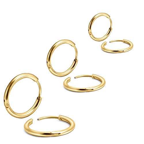 6Pcs 316L Surgical Stainless Steel Small Gold Huggie Hoop Earrings 6mm 8mm 10mm Hypoallergenic Earrings Hoop Cartilage Helix Lobes Hinged Sleeper Earrings for Men Women (6mm 8mm 10mmGold)