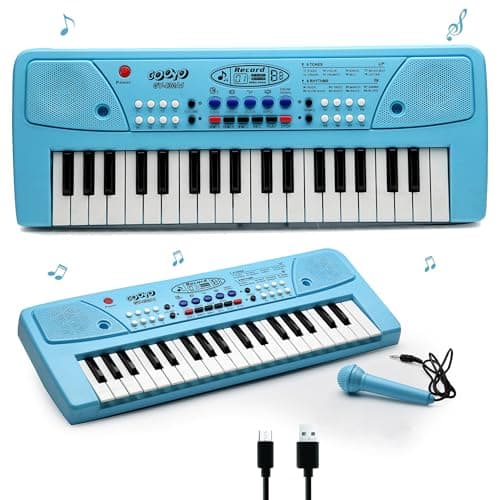 Gooyo GY-439 37-Key Musical Piano Keyboard Toy for Kids | 8 Rhythms, 8 Tones, 6 Demos, Song Record Feature | Blue | Dual Power Supply Mode | Microphone & USB Cable (Included)