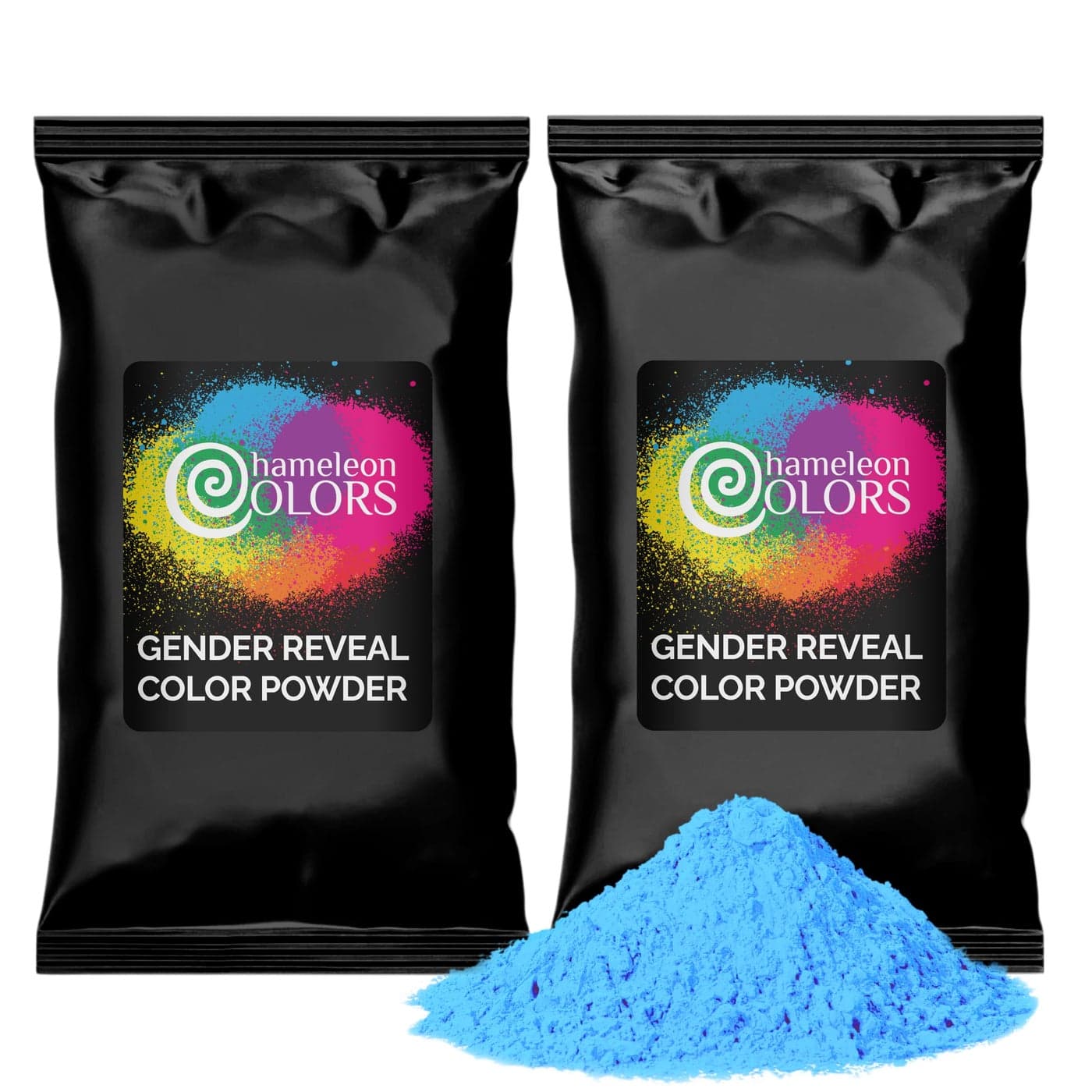Chameleon Colors Blue Gender Reveal Powder Blackout Kit Two 1 lb Bags Vibrant Blue Color Powder for Baby Boy Gender Reveal Color Not Visible Through Bag Easy Cleanup NonToxic