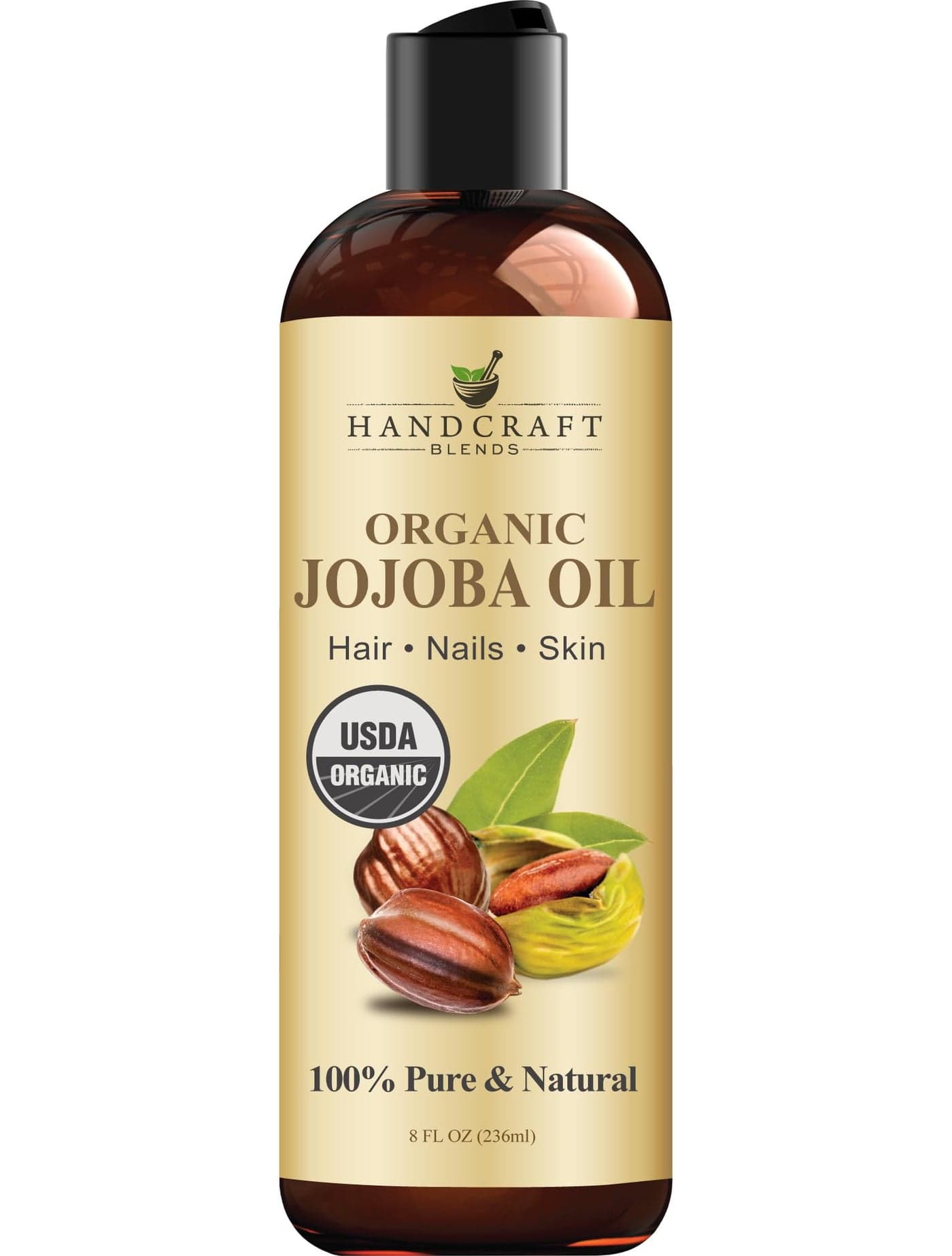 Handcraft Blends USDA Organic Jojoba Oil ColdPressed 8 Fl Oz 100 Pure and Natural Premium Grade Carrier Oil for Skin and Hair Hair and Body Massage HexaneFree