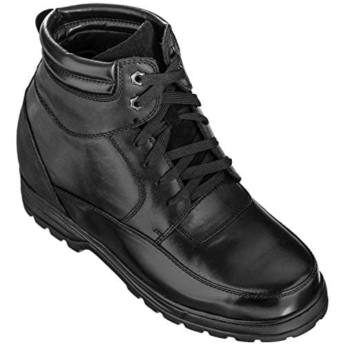 Calden Men's Invisible Height Increasing Elevator Shoes - Black Leather Lace-up Military Boots with Extra Tall - 5.2 Inches Taller - K881801 - Size 10 D(M) US