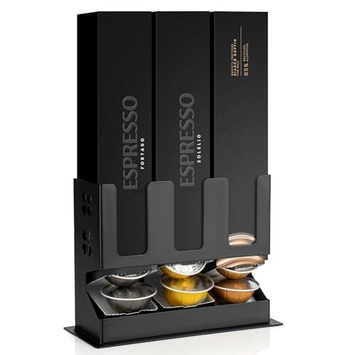 RECAPS Coffee Pod Storage Holder Compatible with Nespresso Vertuoline Vertuo(3 Box Sleeve Holder), Countertop Organizer Stand with Non-Slip Steel Base, Pod Dispenser,Dispenses 3 Coffee Flavors (30 Vertuo Capsules)