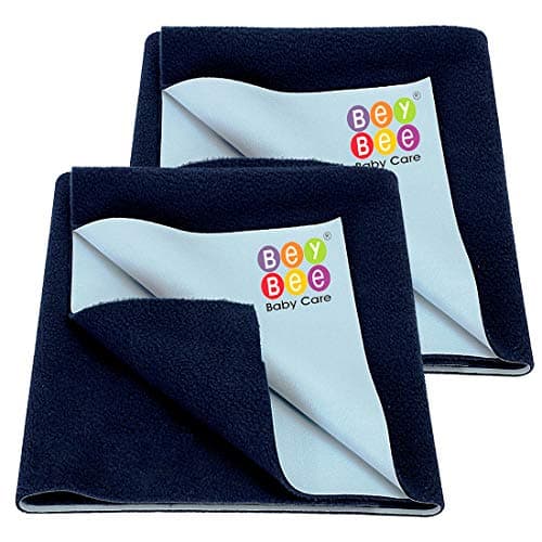 BeyBee Waterproof Quick Dry Sheet for Baby|Anti-Piling Fleece Extra Absorbent Washable Matress Protector| Baby Bed Protector Sheet for Toddler, (Small Pack of 2, 70x50cm, Dark Blue)