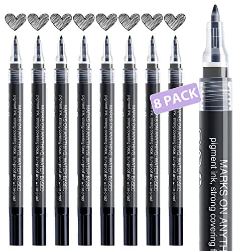 AKARUED Paint Pen 8 Pack 07mm Water Based Extra Fine Point Black Marking Pen for Metal Wood Paper Plastic Ceramic Stone Rock Glass Mugs NonToxic Fast Dry Ideal for Art Projects
