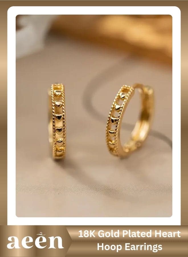18K Gold Plated Vintage Heart-Pattern Hoop Earrings for Women – Elegant Golden-Tone Huggies, Perfect for Daily Wear & Parties