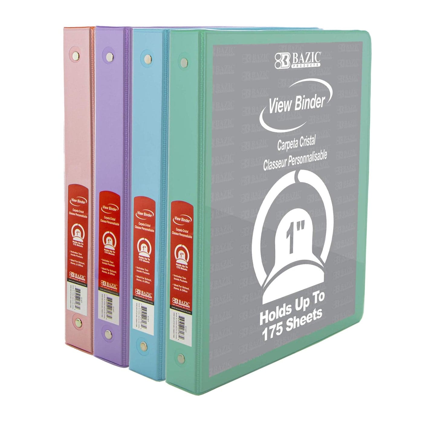 BAZIC 3 Ring Binder 1 Economy View Binders Organizer Pastel Color Round Ring Hold 175 Sheets Paper for School Office Home 4Count