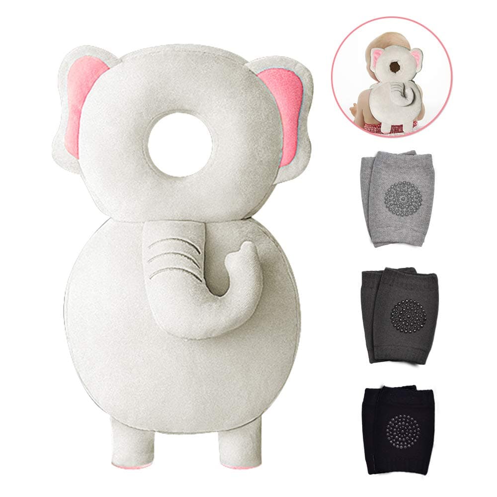 Baby Head Protector & Baby Knee Pads for Crawling,Toddlers Head Safety Pad Adjustable Backpack,Baby Back Protection for Walking & Crawling, Elephant