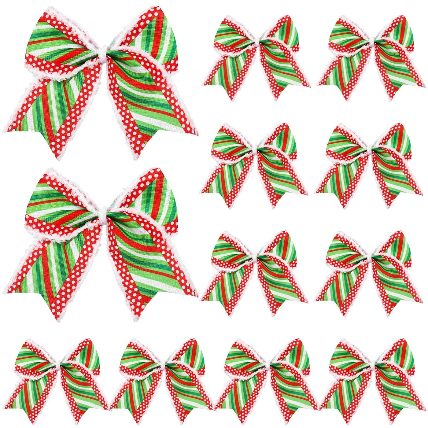 Jetec 12 Pcs Red Green Christmas Bows Decoration 6 Inch Large Christmas Wreaths Bows Xmas Tree Dot Ribbons Ornaments for Garland Wedding PartyRed and GreenStripe Pattern