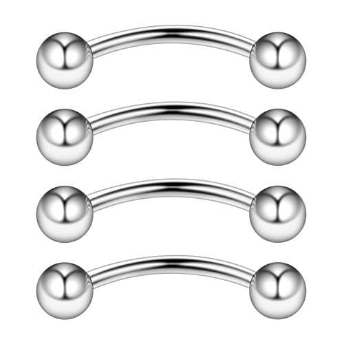 Ruifan 316L Surgical Steel Curved Barbell Snake Eyes Tongue Ring Piercing 14G 16mm Pack of 4
