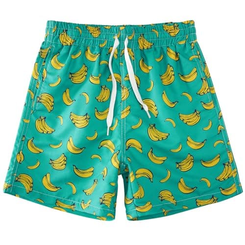 Cozople Youth Swim Trunks Banana Quick Dry Green Bathing Suit Soft Mesh Liner Surf Swimsuit for Casual Sports Running Shorts Size 10-12