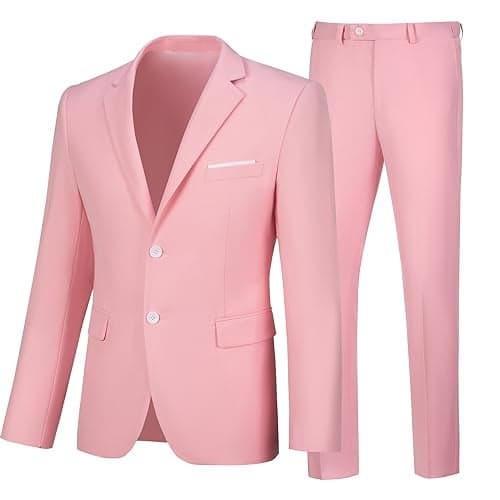 Mens Suits Slim Fit 2 Piece Pink Tuxedo for Grooms Men Wedding Suit Jacket and Pants Set for Party PromS