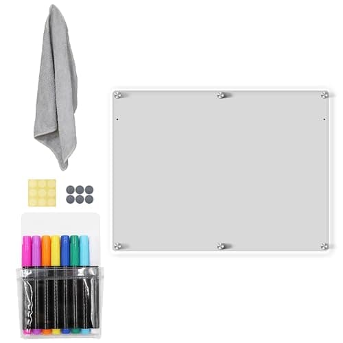 Acrylic Magnetic Dry Erase Board for Fridge 16"x12" Magnetic Whiteboard for Refrigerator Clear Acrylic Board Magnet White Board for Fridge Wall 8 Markers