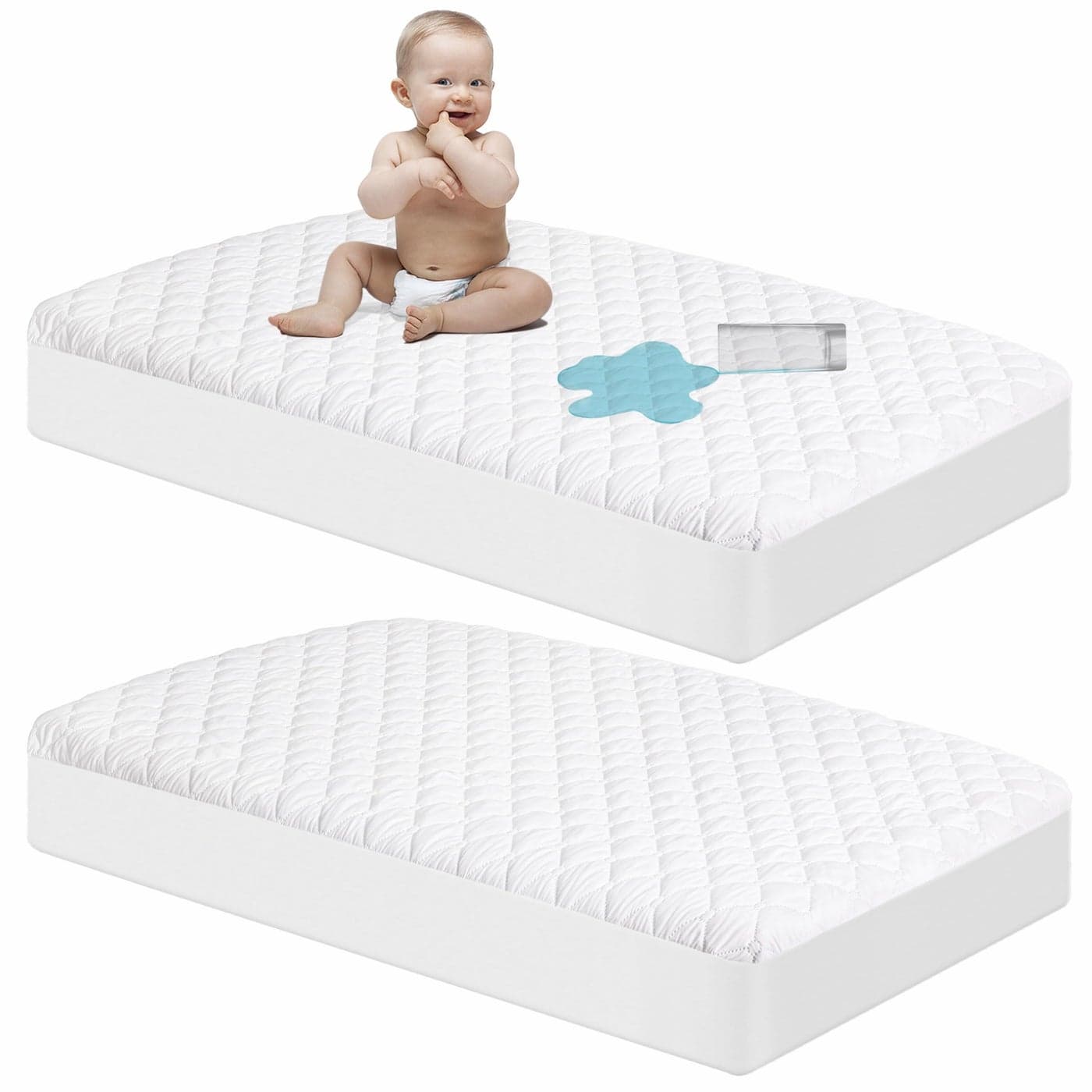 NTBAY 2 Pack Waterproof Crib Mattress Protector Quilted 28x52 Toddler Fitted Sheet Machine Washable Soft and Breathable Mattress Pad Cover for Crib Nursery Daycare Cot White