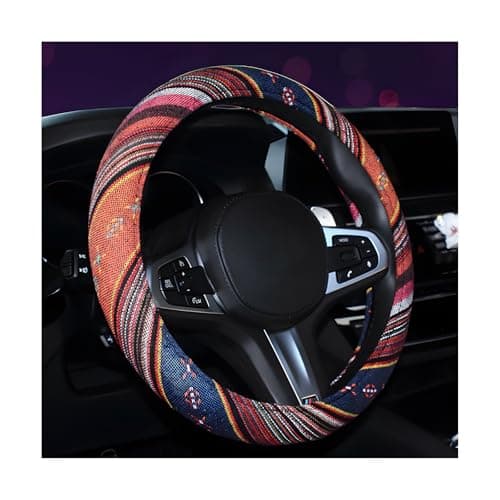 povtii Boho Steering Wheel Cover 150150 AntiSlip Baja Blanket Ethnic Steering Wheel Protector Breathable Flax Cloth Elastic Bohemian Steering Wheel Cover Car Accessories Style C