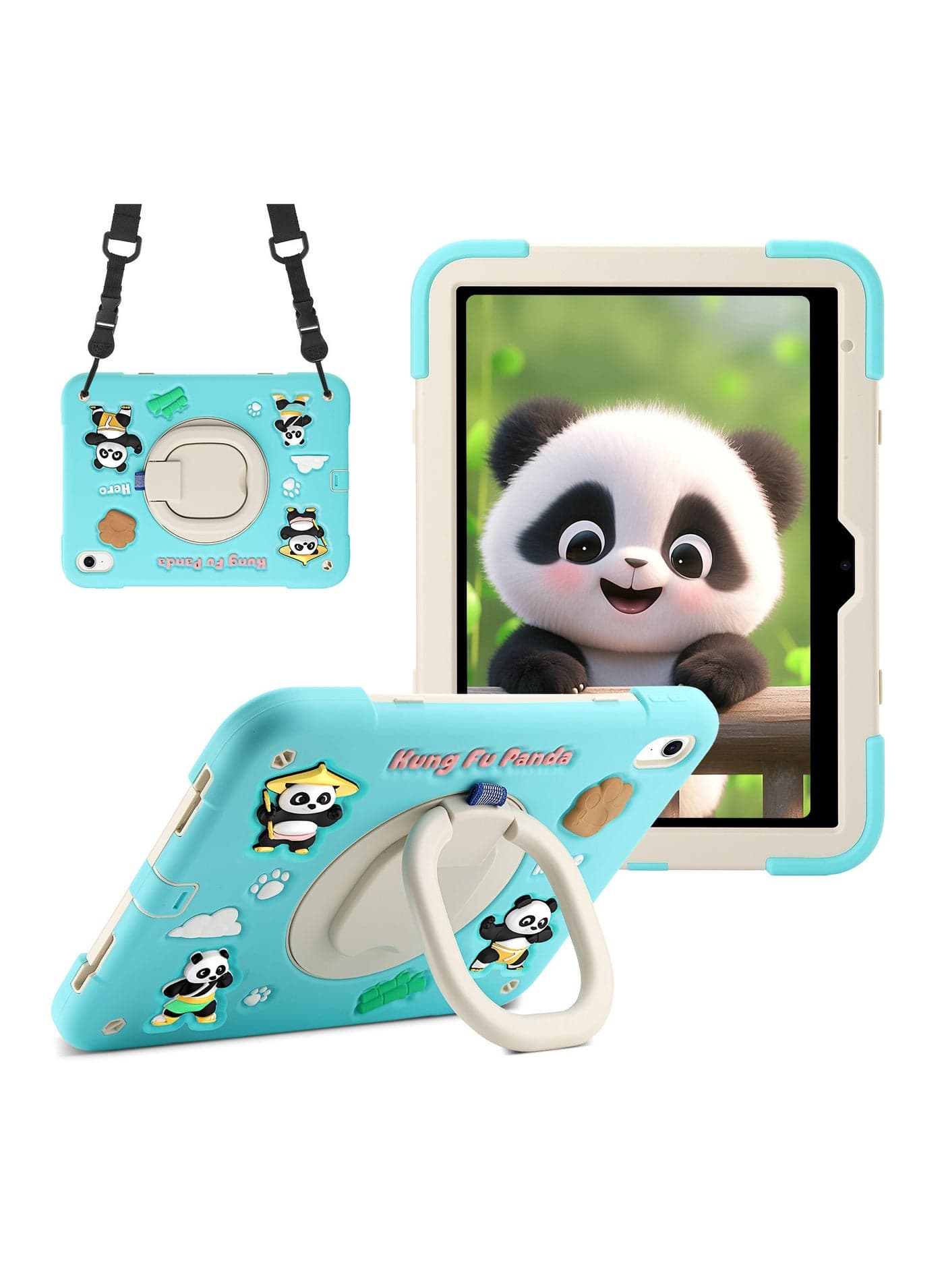 Compatible with iPad 11th Generation A16 Case Cartoon Pattern Silicone Case Features 360° Rotating Stand Child-Friendly Drop Protection with Full-Edge Scratch-Resistant Cover