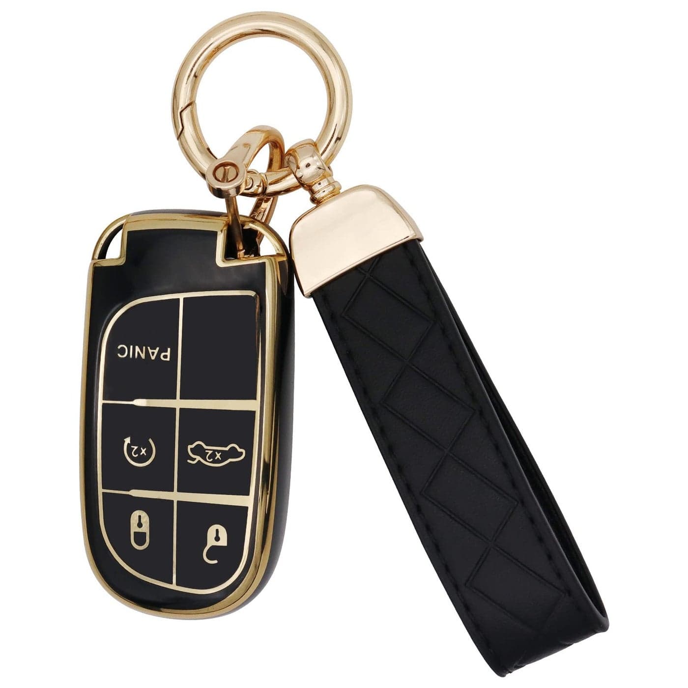 SUNCARACCL for Jeep Key Fob Cover with Leather Keychain Soft TPU Full Cover Protection Key Case for Grand Cherokee Renegade Dodge Durango Challenger Journey Smart Key