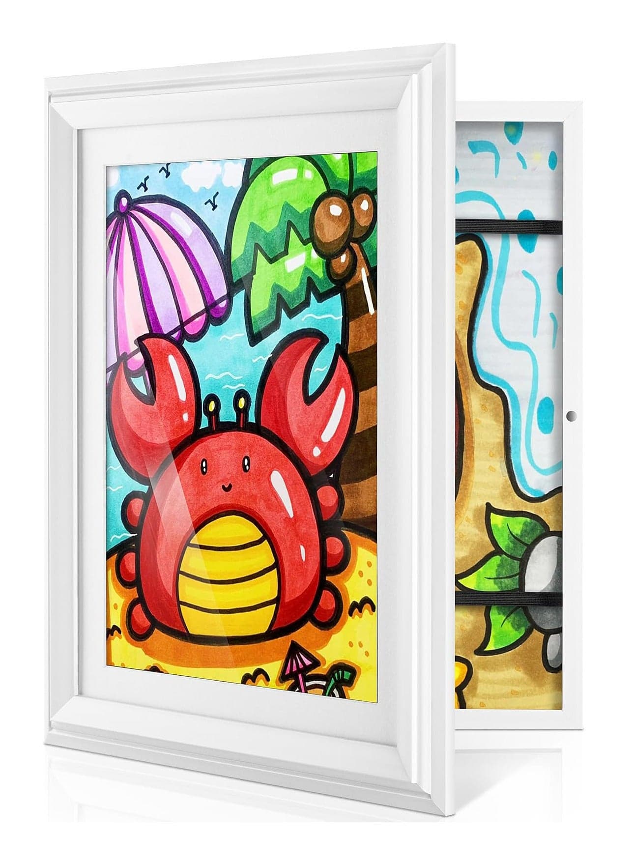 Drawing Frame Kids' Art Work Display filled with 25 * 34cm Pictures, Front Opening, Suitable for Children's Painting/Art-project/Photo (White)