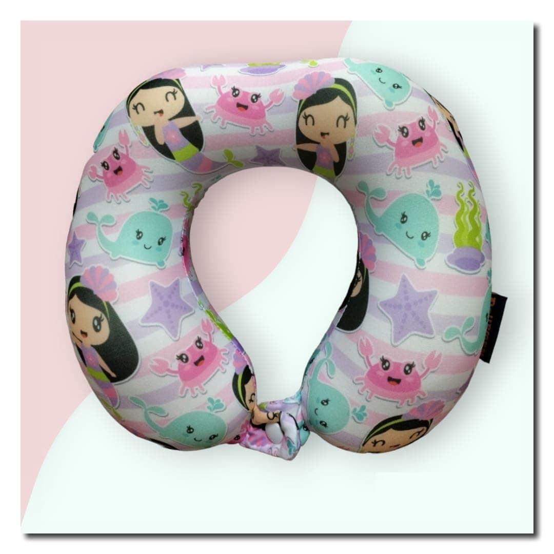 TEMSON Luxurious Portable Travel Pillow - Soft Fabric Neck Pillow Travel for Men, Women & Kids, Neck Travel Pillow for Air Travel, Flight Pillow for Neck Support (Mermaid)