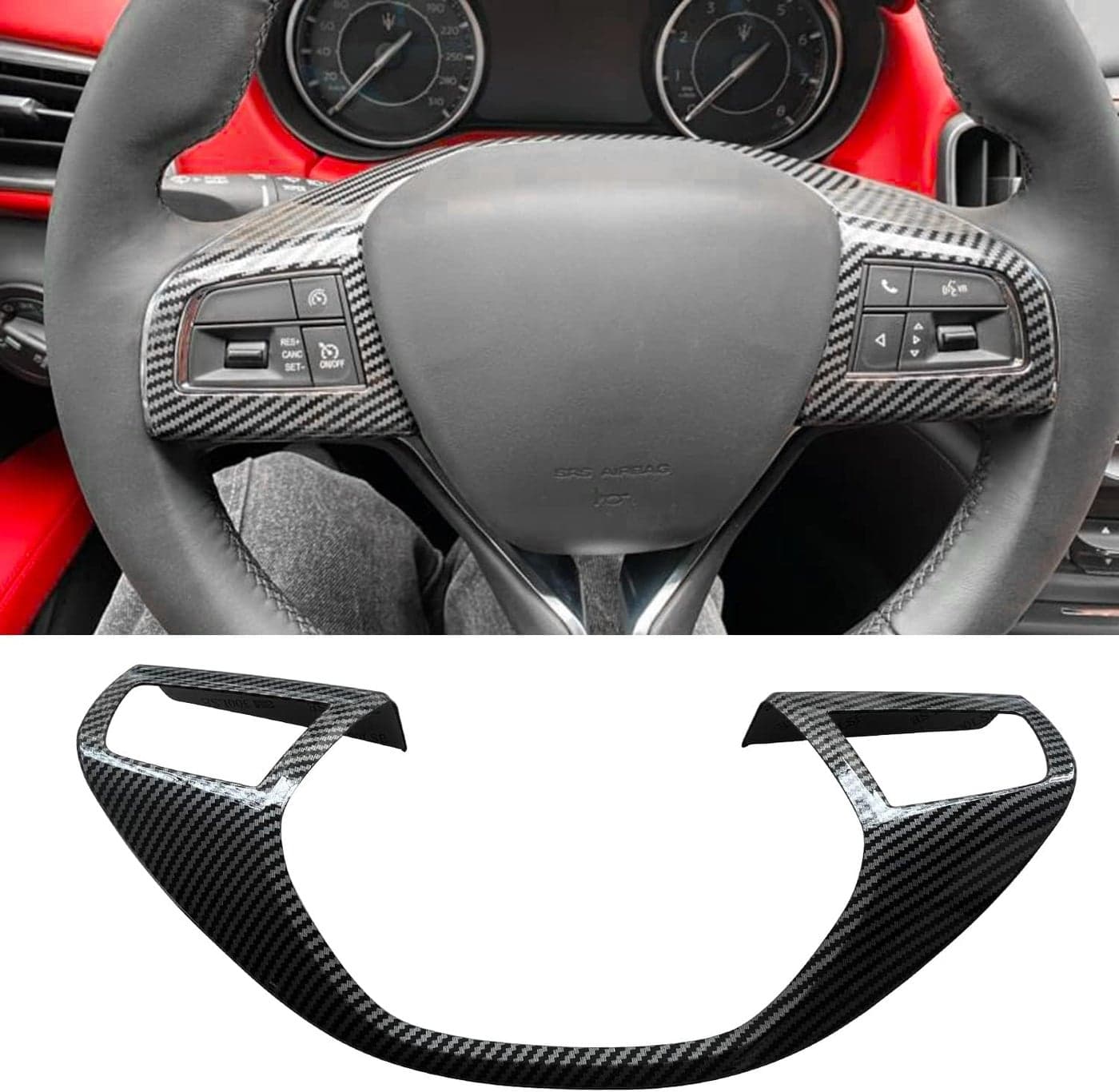 YOCTM Black Carbon Fiber Steering Wheel Cover Trim for Maserati Levante 2016-2017 and Ghibli 2014-2016