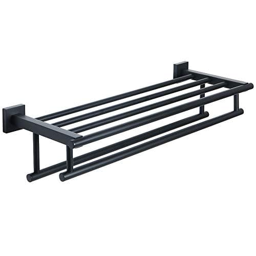 Alise 20 Inch Towel Rack for Bathroom Wall Mount,Black Double Towel Bars with Shelf,SUS 304 Stainless Steel Bathroom Towel Holder Towel Hanger for Bathroom Walls,Matte Black