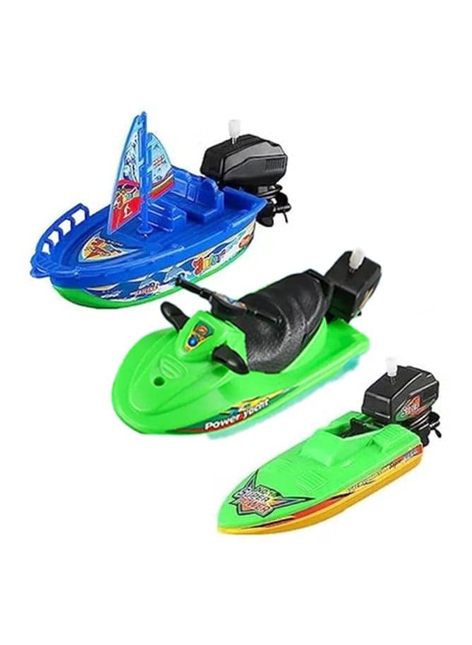 Wind-up boat water toys, amphibious yacht water toys, bathtub wind-up speedboat toys, sailboat bathtub toys, motorboat jet ski toys, sailboat swimming pool toys (motorboat + speedboat + sailboat)