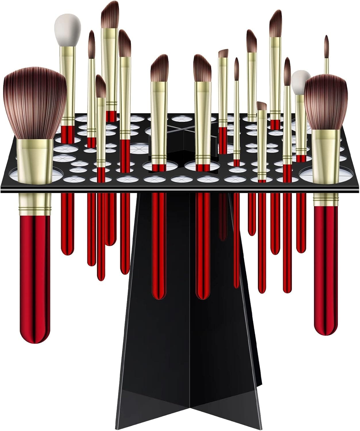 Vesici 72 Holes Makeup Brushes Drying Rack Acrylic Brushes Dryer Collapsible Makeup Brush Holder Drying Holder Professional Stand for Nail Brushes Paintbrushes, Black